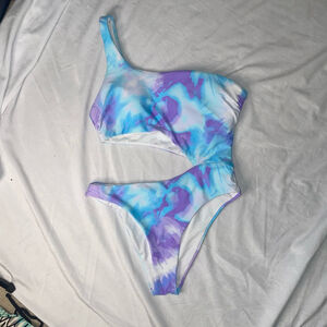 NWOT Women's Pink Lily One Piece Swimsuit Size S Blue Purple & White Tie Dye